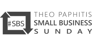 Theo Paphitis Small Business Sunday logo, promoting support for small businesses.