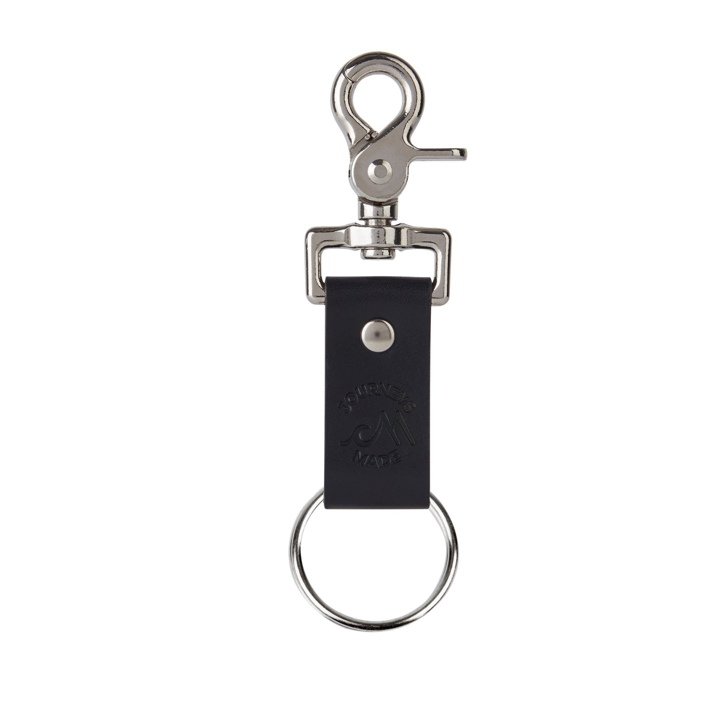 black leather travel keyring on a white background