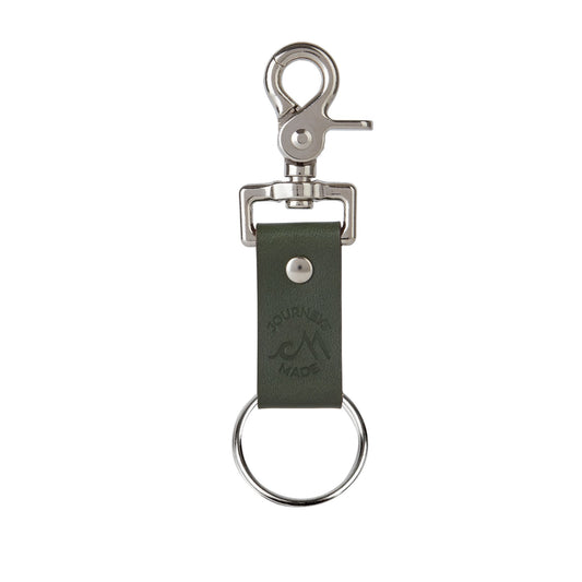 forest green leather travel keyring for a travel gift with engraved travel tokens