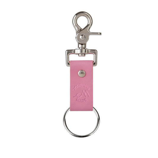 pink leather travel keyring for a travel gift with engraved travel tokens