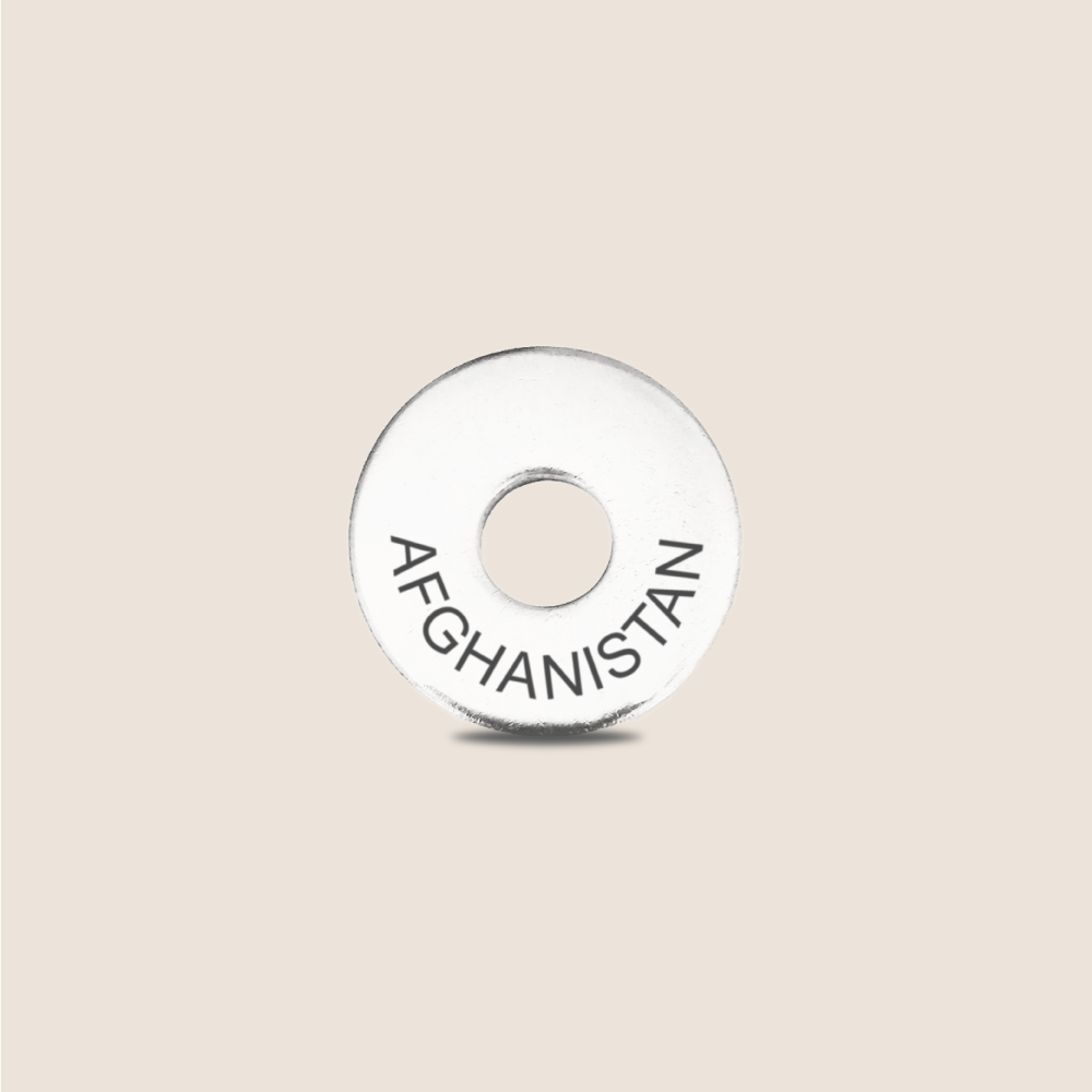 Engraved Afghanistan Country Token to remember your holiday, adding it to your travel keychain to make the perfect keepsake.