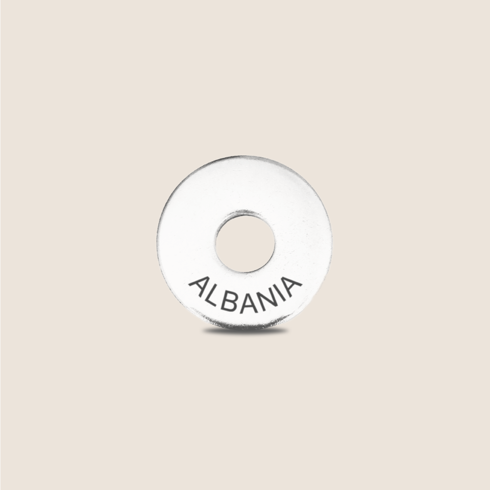 Engraved Albania Country Token to remember your holiday, adding it to your travel keychain to make the perfect keepsake.
