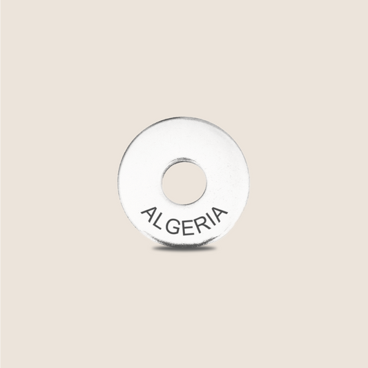 the country Algeria engraved on a stainless steel circular token