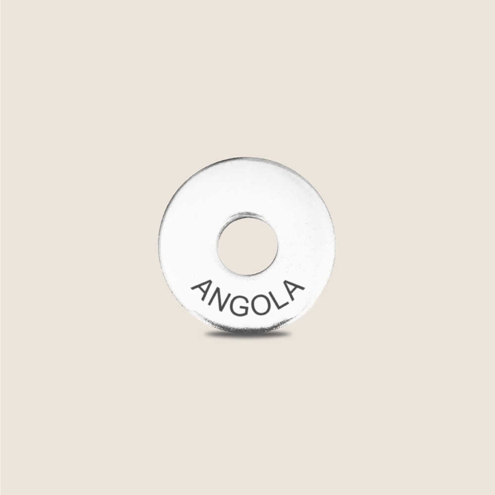Engraved Angola Country Token to remember your holiday, adding it to your travel keychain to make the perfect keepsake.