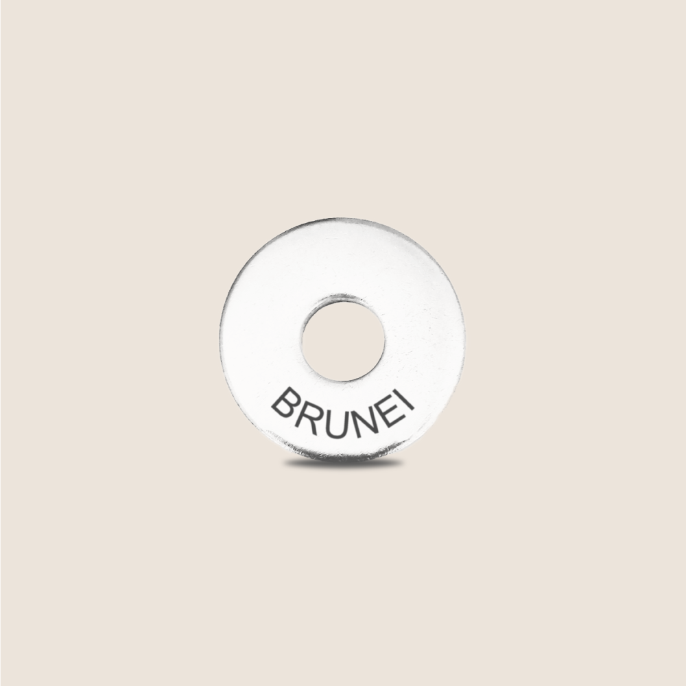 Engraved Brunei Country Token to remember your holiday, adding it to your travel keychain to make the perfect keepsake.