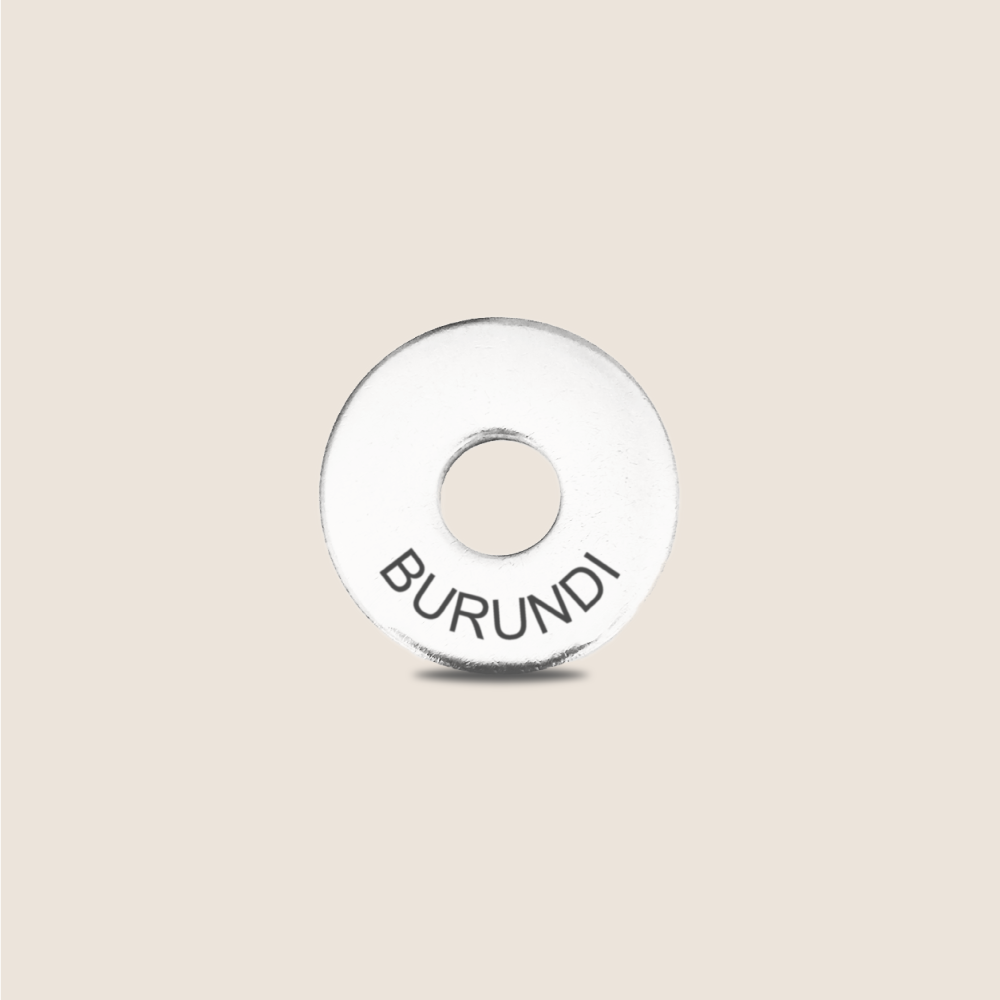 Engraved Burundi Country Token to remember your holiday, adding it to your travel keychain to make the perfect keepsake.