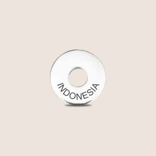 Engraved Indonesia Country Token to remember your holiday, adding it to your travel keychain to make the perfect keepsake.