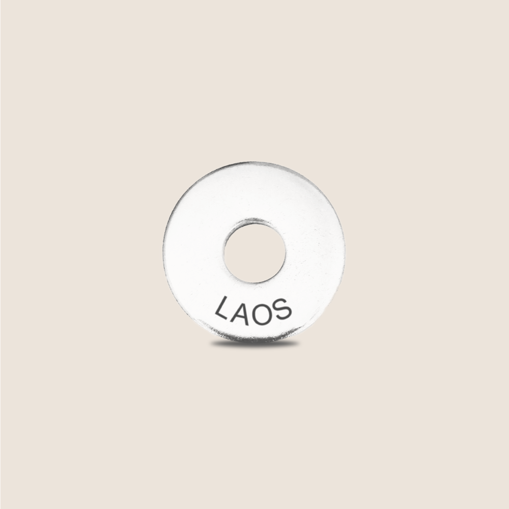 Engraved Laos Country Token to remember your holiday, adding it to your travel keychain to make the perfect keepsake.