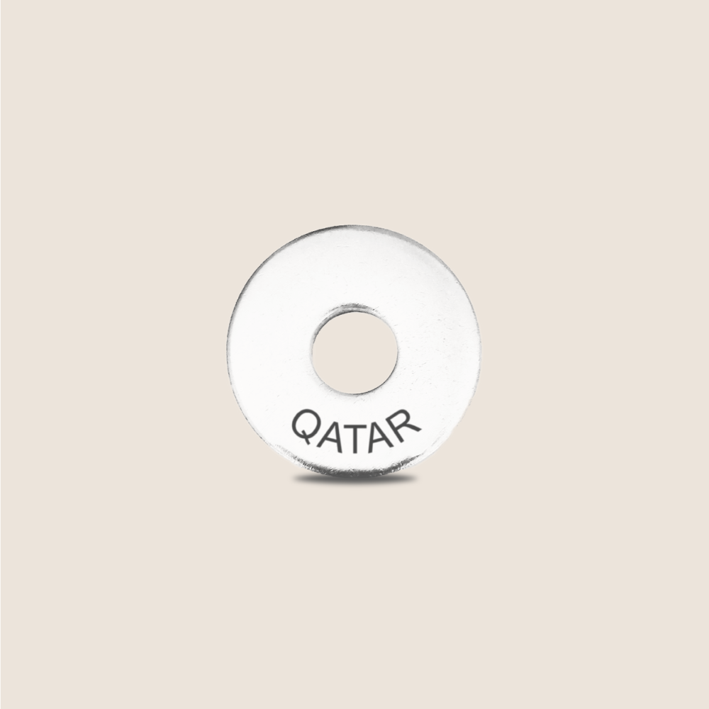 Engraved Qatar Country Token to remember your holiday, adding it to your travel keychain to make the perfect keepsake.