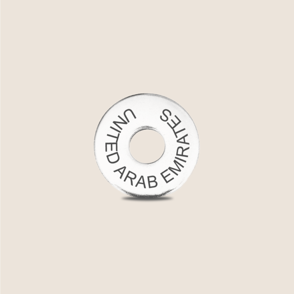 Engraved United Arab Emirates Country Token to remember your holiday, adding it to your travel keychain to make the perfect keepsake.