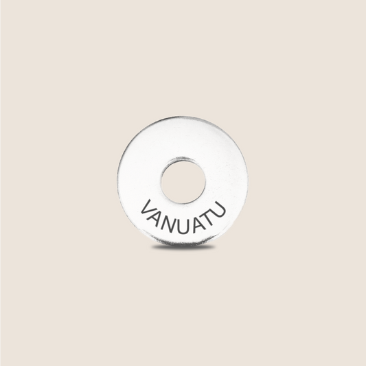 Engraved Vanuatu Country Token to remember your holiday, adding it to your travel keychain to make the perfect keepsake.