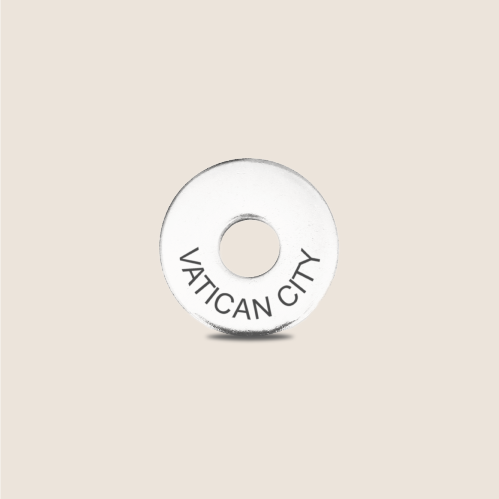 Engraved Vatican City Country Token to remember your holiday, adding it to your travel keychain to make the perfect keepsake.