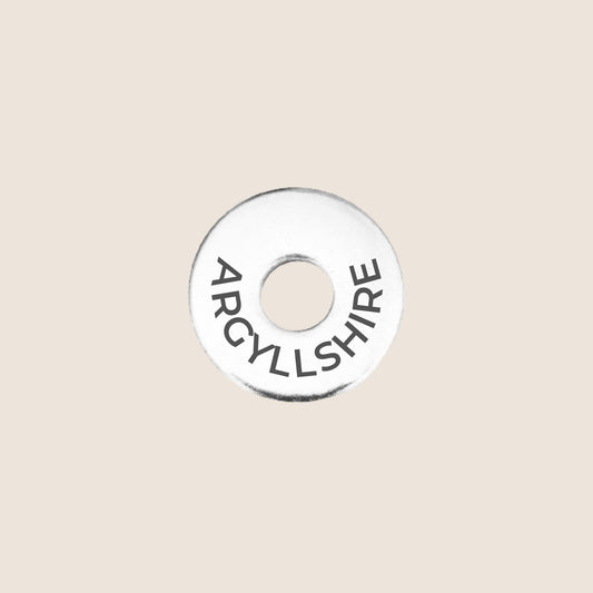 Engraved stainless steel token for each UK County visited, this token is engraved with Argyllshire.