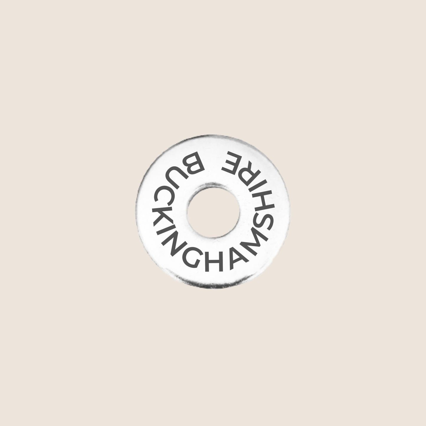 Engraved stainless steel token for each UK County visited, this token is engraved with Buckinghamshire.