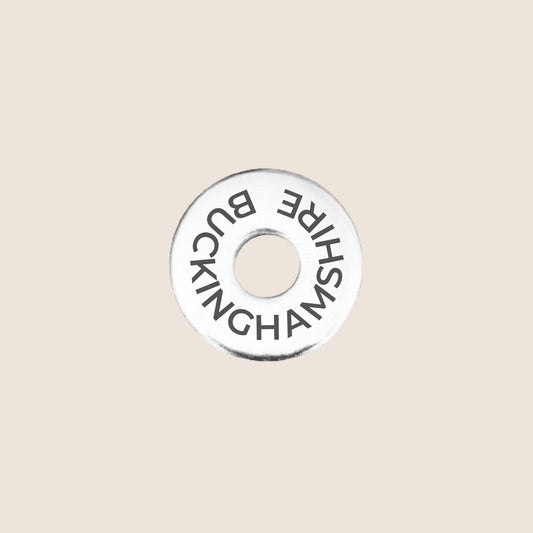 Engraved stainless steel token for each UK County visited, this token is engraved with Buckinghamshire.