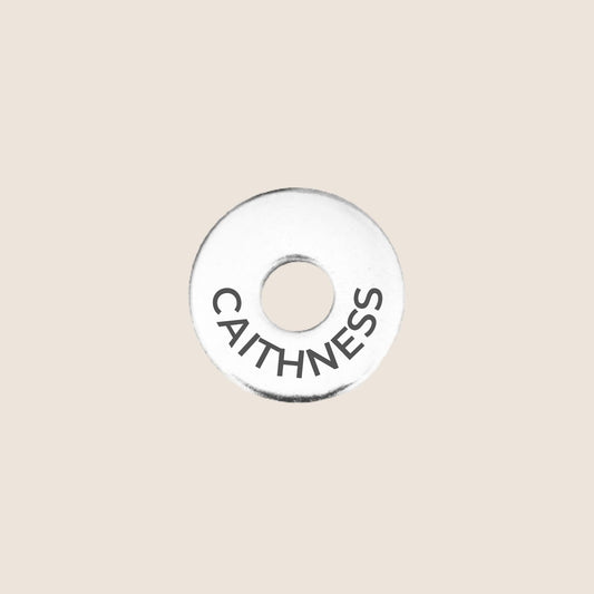 Engraved stainless steel token for each UK County visited, this token is engraved with Caithness.