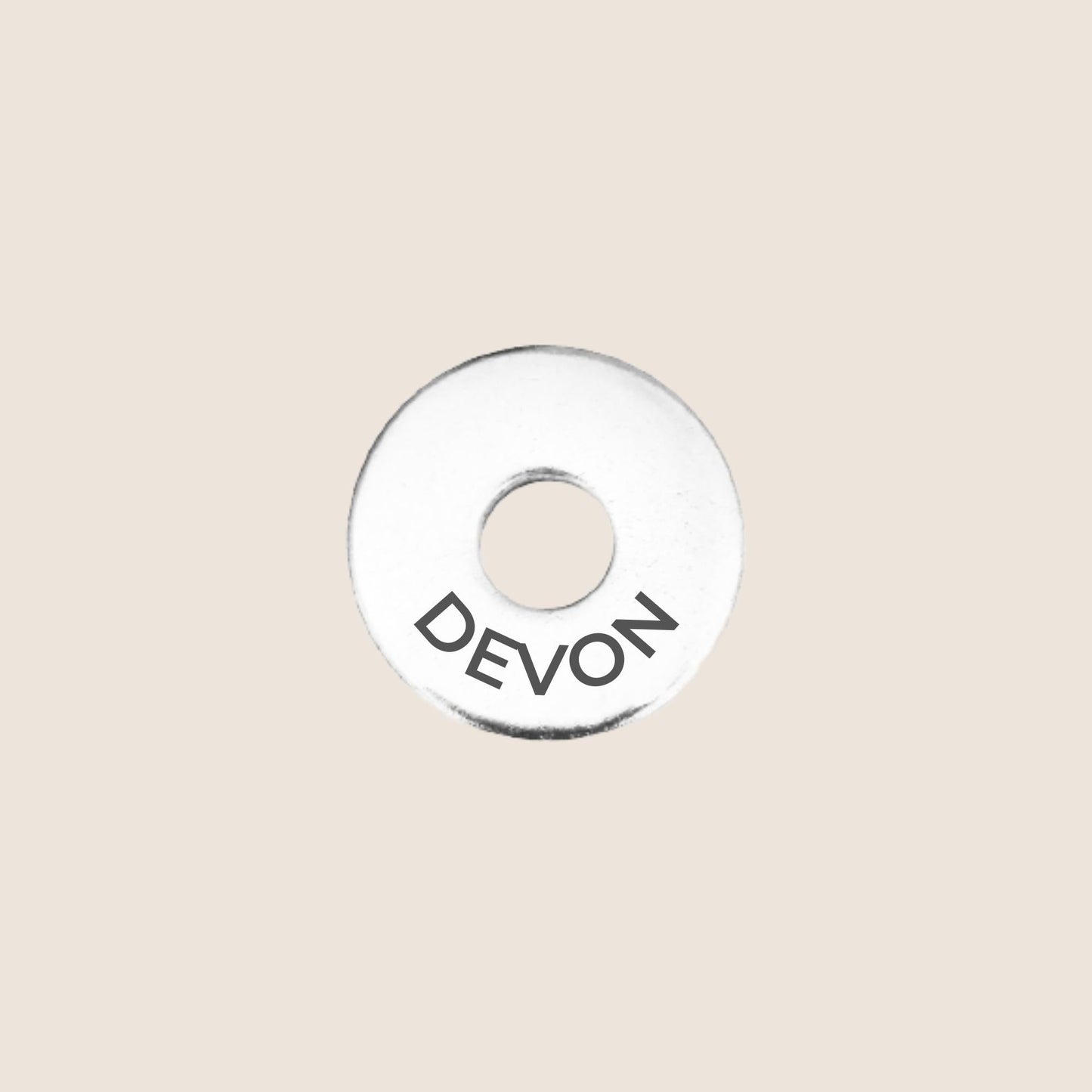 Engraved stainless steel token for each UK County visited, this token is engraved with Devon.