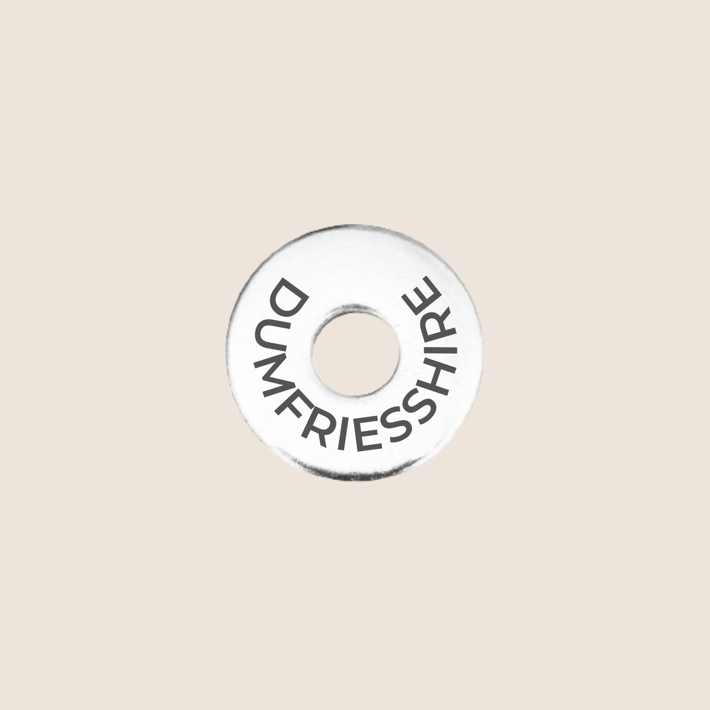 Engraved stainless steel token for each UK County visited, this token is engraved with Dumfriesshire.