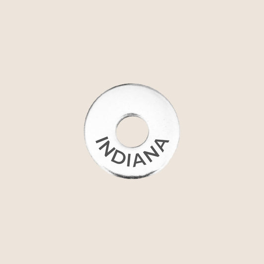 Engraved Indiana US State Token in stainless steel to add to your travel keepsake collection for your USA adventures.