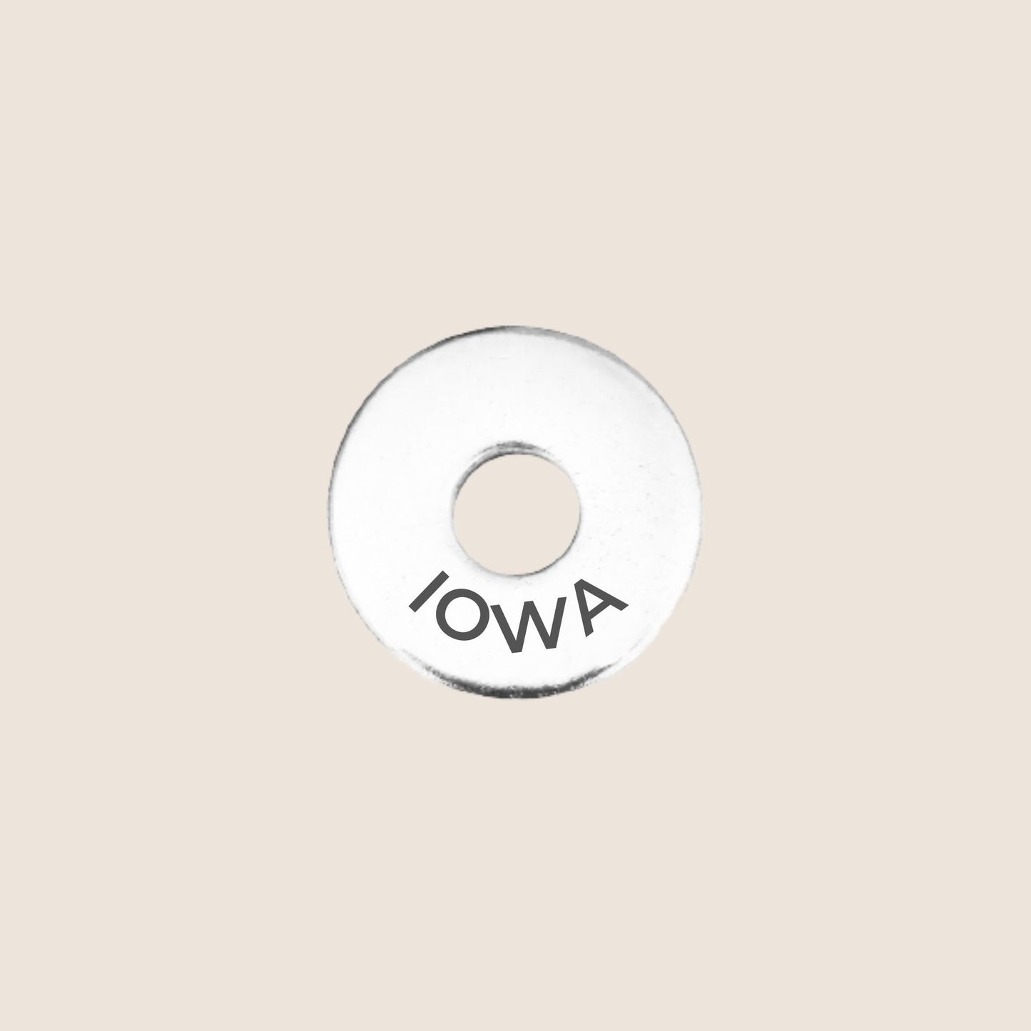 Engraved Iowa US State Token in stainless steel to add to your travel keepsake collection for your USA adventures.
