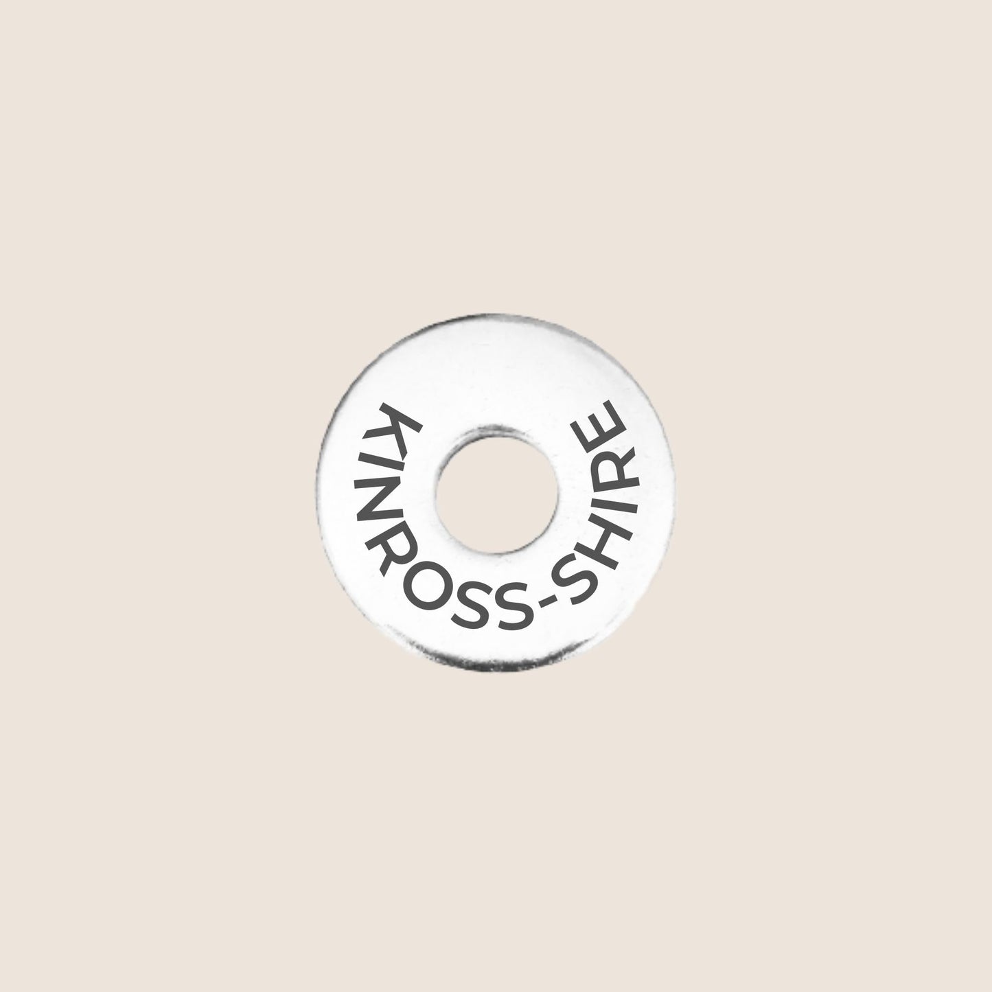 Engraved stainless steel token for each UK County visited, this token is engraved with Kinross-shire.