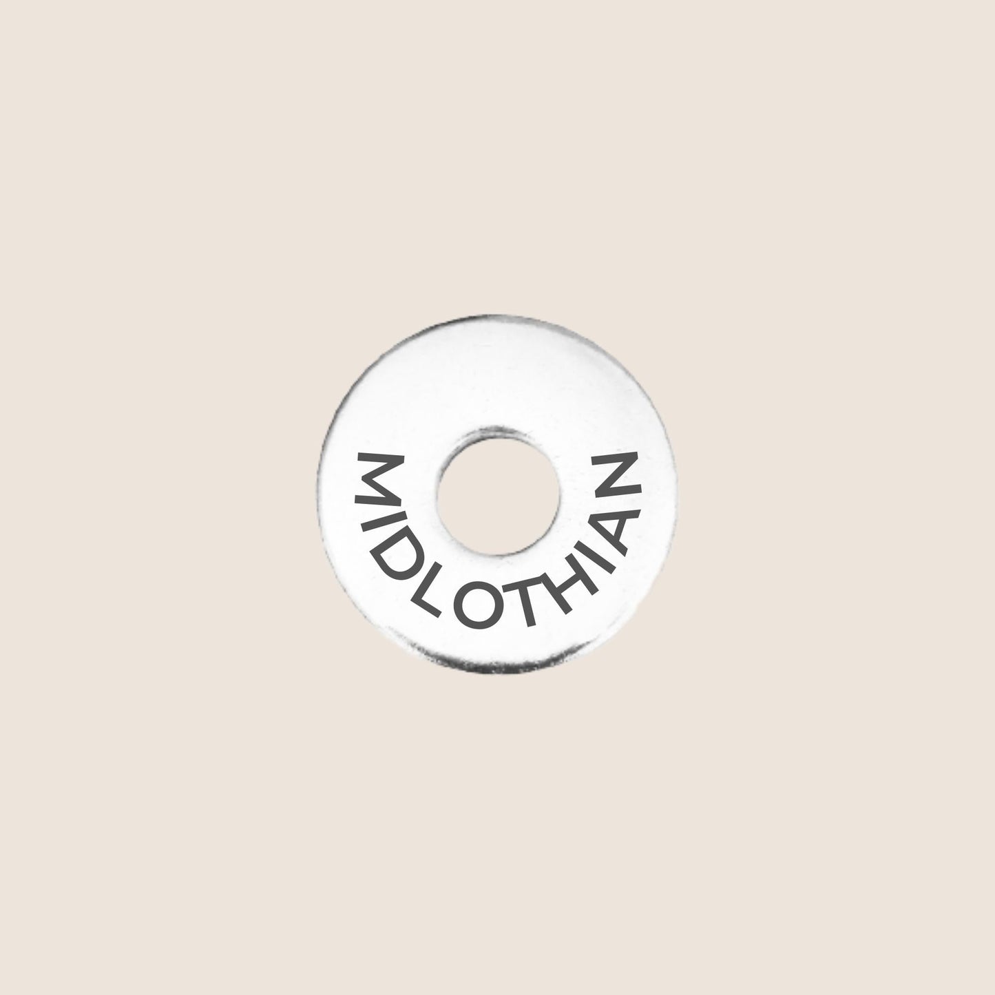 Engraved stainless steel token for each UK County visited, this token is engraved with Midlothian.