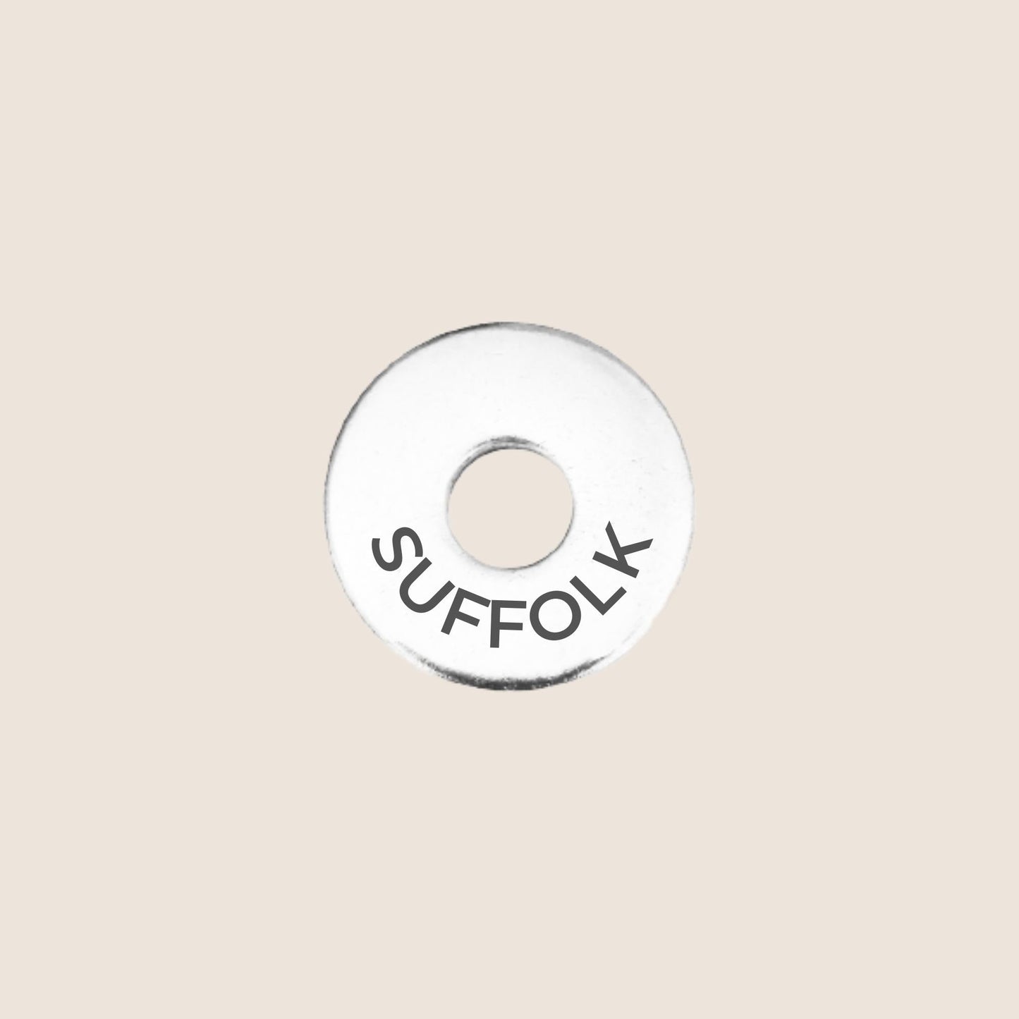 Engraved stainless steel token for each UK County visited, this token is engraved with Suffolk.