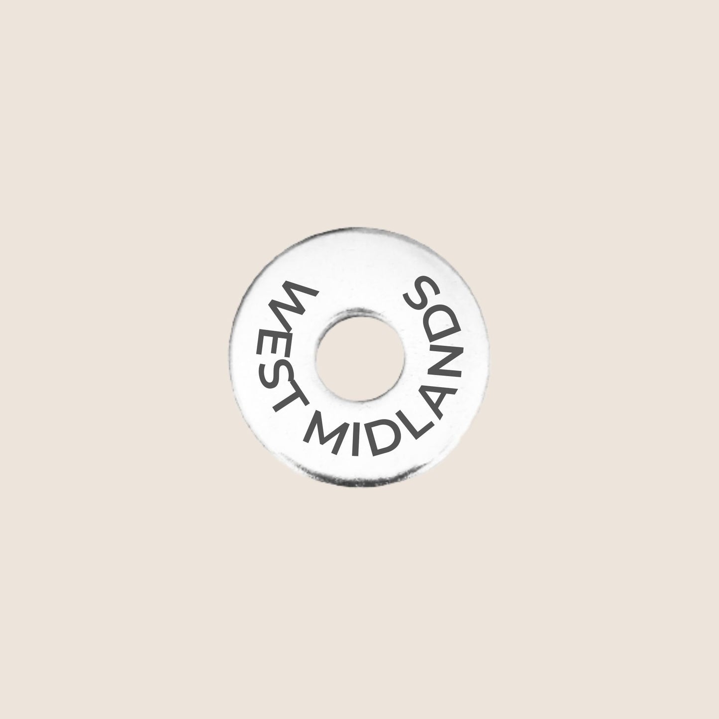 Engraved stainless steel token for each UK County visited, this token is engraved with West Midlands.