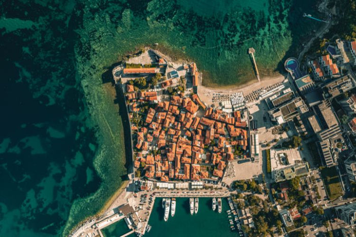 Bird's-eye view of the Town of Budva in Montenegro