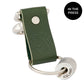 forest green travel gift with leather travel keyring and engraved travel tokens on a white background with a black circle saying 'In The Press'