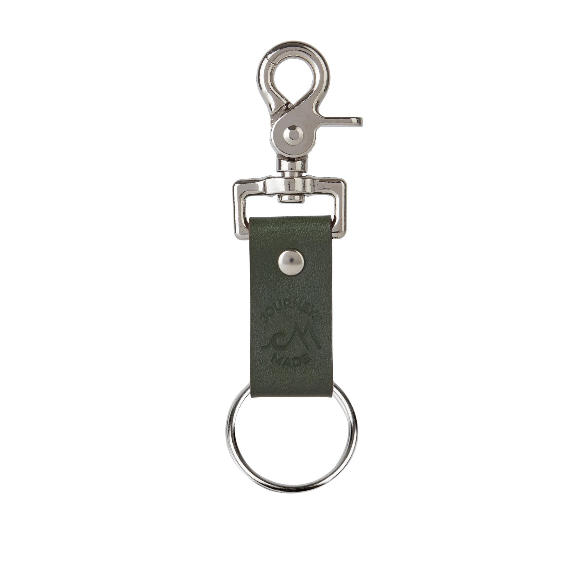 forest green leather travel keyring for a travel gift with engraved travel tokens 