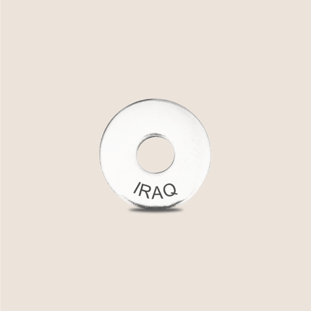 Engraved Iraq Country Token to remember your holiday, adding it to your travel keychain to make the perfect keepsake.